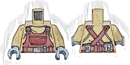 Torso Dark Red Overalls, Silver Buckles and Pouches, Reddish Brown Utility Belt Pattern / Dark Tan Arms / Sand Blue Hands