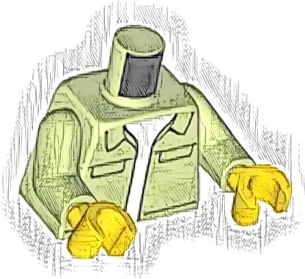 Torso Jacket with Black Outlined Collar and Pockets over White Shirt Pattern / Yellowish Green Arms / Yellow Hands