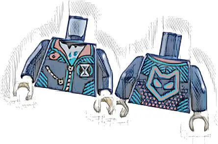 Torso Jacket, Coral Collar, Medium Azure Trim Lines, Silver Zippers, White Hourglass and Shirt, Animal Head on Back Pattern / Dark Blue Arms / White Hands