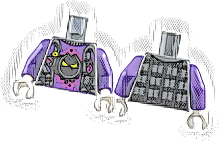 Torso Flannel Vest over Dark Purple Shirt with Black Face, Yellow Eyes and Magenta Splotch Pattern / Dark Purple Arms / White Hands