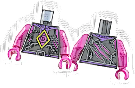 Torso Hoodie with Dark Purple Hood, Magenta Spiral and Skin Behind Tears, Yellow Diamond Pattern / Magenta Arms / Magenta Hands