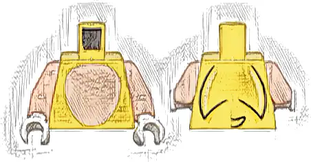 Torso Light Nougat Oval Stomach with Bright Light Yellow Curved Lines and Black Spines and Tail on Back Pattern / Light Nougat Arms / White Hands