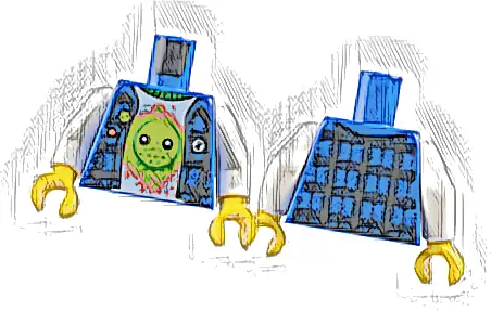 Torso Flannel Vest over White Shirt with Lime Z-Blob on Coral Splotch, Bright Green Collar Pattern / White Arms / Yellow Hands