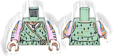 Torso Female Robe with Nougat and Lavender Flowers and Trim and Dark Green Leaves Pattern / Bright Pink Arms with Crochet Stripes Pattern / Light Nougat Hands