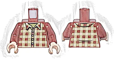 Torso Plaid Shirt with Tan and Dark Tan Squares, Collar, and Buttons over Olive Green Shirt Pattern / Dark Red Arms / Light Nougat Hands