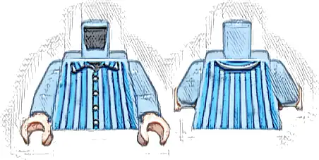 Torso Pajamas with Dark Azure and Dark Blue Vertical Stripes and Collar, Black Buttons and Neck Pattern / Bright Light Blue Arms / Light Nougat Hands
