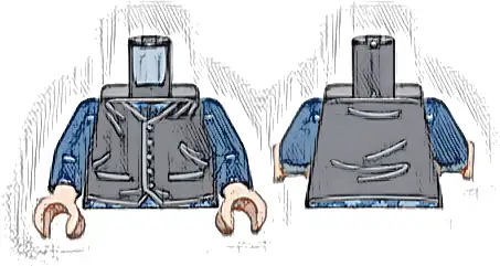 Torso Vest with Light Bluish Gray Trim, Creases, Pockets, and Buttons over Dark Blue Floral Shirt Pattern / Dark Blue Arms / Light Nougat Hands