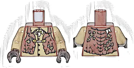 Torso Tattered Vest with Stitches and Gold Clasp over Dark Tan Shirt with Dark Brown Buttons and Dragon Tooth Necklace Pattern / Dark Tan Arms / Dark Brown Hands