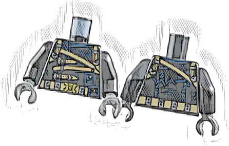 Torso Coat with Dark Tan Belt and Straps, Silver and Gold Buckles, Blue Outline Hems and Pouches Pattern / Black Arms / Dark Bluish Gray Hands