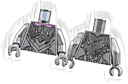 Torso Armor with Silver and Dark Silver Chevron Plates and Dark Pink Trim Pattern / Flat Silver Arms / Flat Silver Hands