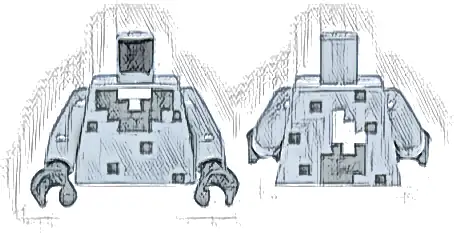 Torso Pixelated Dark Bluish Gray Fur Collar and Spots, White Neck, Wolf Tail on Back Pattern / Light Bluish Gray Arms / Dark Bluish Gray Hands