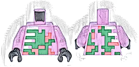 Torso Pixelated Zombie Coral Patches, Green Decaying Flesh, White Ribs Pattern / Bright Pink Arms / Black Hands