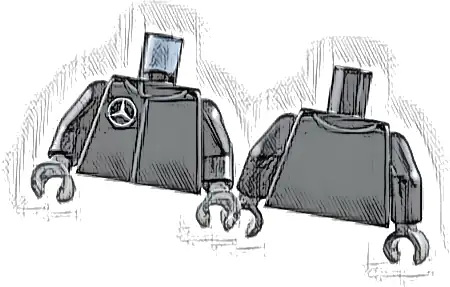 Torso Racing Suit with White Mercedes Logo Pattern / Black Arms / Dark Bluish Gray Hands