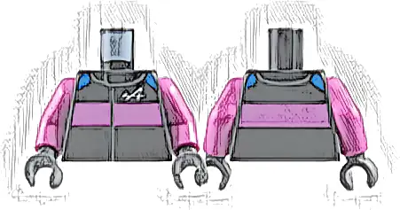 Torso Racing Suit with Blue Shoulders, Dark Pink Stripe and Alpine Formula 1 Logo Stylized White Capital Letter A Pattern / Dark Pink Arms / Dark Bluish Gray Hands