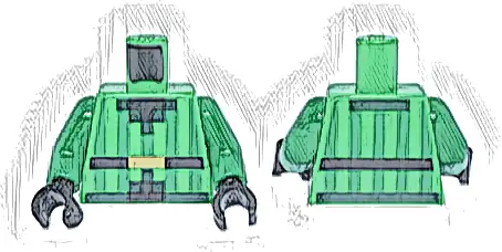 Torso Pixelated Vest with Green Vertical Stripes and Dark Green Trim over Black Shirt, Belt with Gold Buckle Pattern / Green Arms / Black Hands