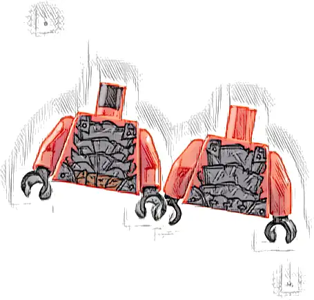 Torso Dark Silver Segmented Armor with Sharp Plates, Rivets and Silver Scratches over Dark Red Scales, Reddish Brown Thick Rope Belt Pattern / Red Arms / Black Hands