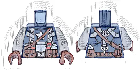 Torso Body Armor with White Star and Abdomen, Light Bluish Gray and Red Harness Straps, Reddish Brown Shoulder Strap, Belt with Pouches and Silver Buckle Pattern / Light Bluish Gray Arms / Reddish Bro