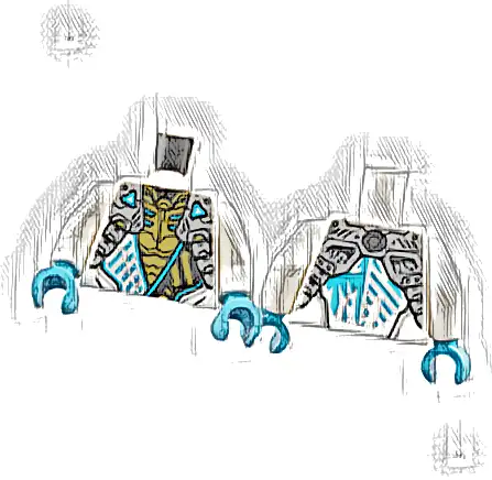 Torso Armored Tunic with Light Bluish Gray Shoulder Panels, Medium Azure Trim and Gold Ninjago Logogram Letter Z over Chest Armor, Ice Dragon Logo on Back Pattern / White Arms / Medium Azure Hands
