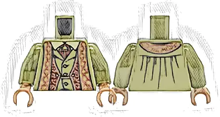 Torso Jacket with Copper Trim with Gold Stars over Vest with Buttons and Tan Shirt, Reddish Brown Tie with Pin Pattern / Olive Green Arms / Light Nougat Hands