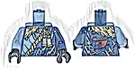 Część LEGO® 973pb5976c01 Tułów tunika ze złotym wykończeniem, zawieszkami i błyskawicami, ciemnopiaskową owijką, ciemnoczerwonym logogramem Ninjago 'J', wzór / lewe ramię ciemnoniebieskie / prawe ramię piaskowoniebieskie / czarne dłonie