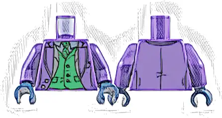 Torso Suit Jacket Open over Sand Blue Shirt and Green Tie and Vest with Dark Green Buttons and Pockets Pattern / Dark Purple Arms / Dark Blue Hands