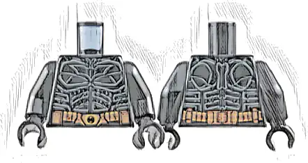 Torso Batman Suit with Dark Bluish Gray Bat, Panel and Muscles Outline, Copper and Medium Nougat Utility Belt Pattern / Black Arms / Black Hands