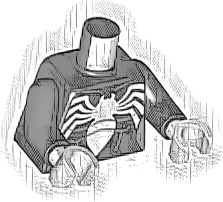 Torso Female Super Hero Costume with Dark Bluish Gray Muscles Outline and White Spider Front and Back Pattern / Black Arms / White Hands