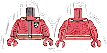 Torso Racing Suit with Ferrari Logo and White and Yellow Stripes on Shoulders and Waist Pattern / Red Arms / Red Hands