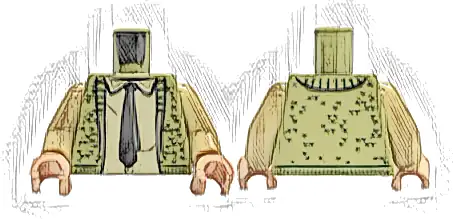 Torso Knit Vest Open with Lapels and Dark Green Trim, Tan Shirt with Collar, Black Tie Pattern / Tan Arms / Light Nougat Hands