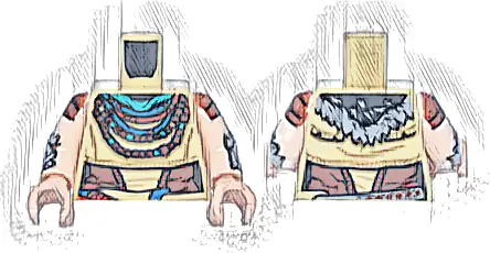 Torso Female Robe, Dark Turquoise Scarf, Red, Blue and Reddish Brown Necklaces, High Skirt Flap Pattern / Light Nougat Arms with Sleeves, Silver Armor Plates, Long Fur Trim Pattern / Light Nougat Hand