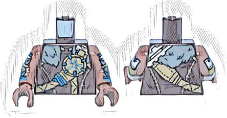 Torso Leather Armor, Dark Tan Straps and Emblem with Blue Wrap, Dark Bluish Gray Fur Collar, White Shoulder Plates Pattern / Medium Brown Arms with Armor Plates, Wrappings, Fur Trim Pattern / Medium B