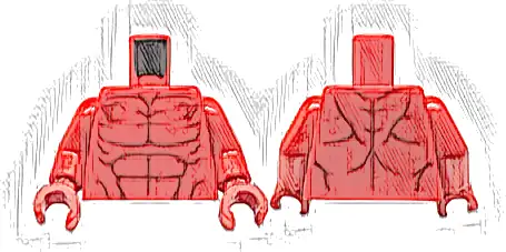 Torso Bare Chest with Dark Red Muscles Outline, Veins and Wrinkles Pattern / Red Arms / Red Hands