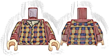 Torso Dark Tan, Dark Blue and Dark Orange Plaid Shirt with Collar and Buttons, Tan Undershirt Pattern / Dark Red Arms with Plaid Shirt and Cuffs Pattern / Light Nougat Hands