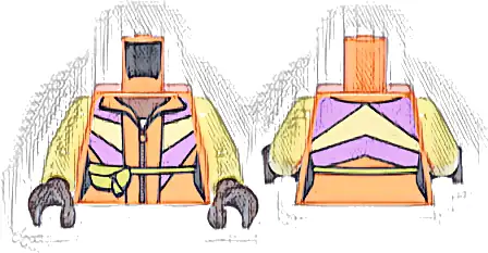 Torso Female Jacket with Zipper, Medium Lavender and Bright Light Yellow Panels, Lime Pouch, Umber Neck Pattern / Bright Light Yellow Arms / Umber Hands