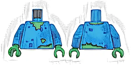 Torso Torn Shirt with Blue Spots over Bright Green Skin Pattern / Dark Azure Arms / Bright Green Hands