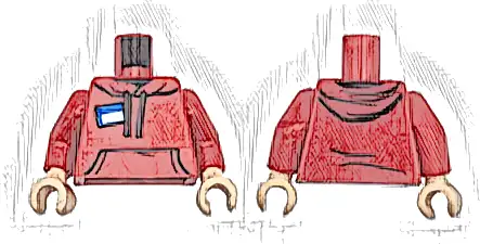 Torso Hoodie with Drawstrings, Kangaroo Pocket and Blue and White Name Tag Pattern / Red Arms / Light Nougat Hands