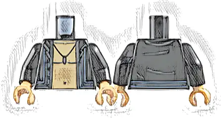 Torso Shirt Open with Sand Blue Lines, Medium Tan Bare Chest, Dark Bluish Gray Muscles Outline, Pendant Necklace Pattern / Black Arms / Medium Tan Hands