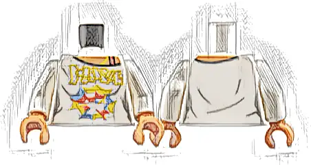 Torso Female Shirt with Yellow, Coral, and Bright Light Blue Markings, Nougat Neck and Shoulder with Strap Pattern / White Arms / Nougat Hands