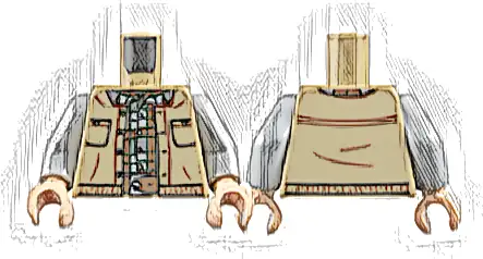 Torso Vest Open with Pockets, Reddish Brown, Dark Bluish Gray, Light Bluish Gray and Dark Green Plaid Shirt, Belt with Silver Buckle Pattern / Light Bluish Gray Arms / Light Nougat Hands