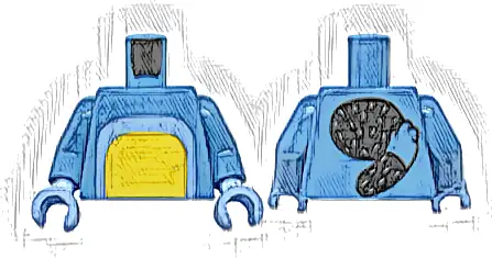 Torso with Yellow and Bright Light Blue Stomach, Black Oval and Tail with Fur Lines on Back Pattern / Medium Blue Arms / Bright Light Blue Hands