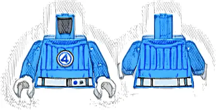 Torso Super Hero Costume with Blue Trim and Collar, White Belt and Fantastic Four Emblem with Number 4 Pattern / Dark Azure Arms / White Hands