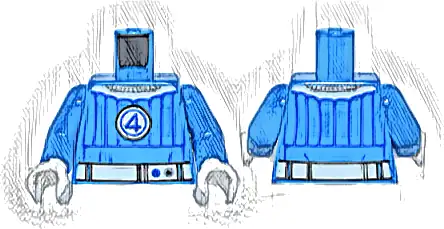 Torso Super Hero Costume with Blue Trim, White Collar,  Belt and Fantastic Four Emblem with Number 4 Pattern / Dark Azure Arms / White Hands