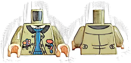 Torso Jacket Open with Black Collar, Blue Jumper, Lollipops and Candy Canes in Pockets Pattern / Olive Green Arms / Light Nougat Hands