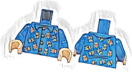 Torso Pajamas with Collar, Gold Buttons and Teddy Bears Pattern / Blue Arms / Light Nougat Hands