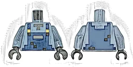 Torso Pixelated Dark Blue Overalls with Pocket, Black Spots and Gold Buckles over Shirt, Dark Bluish Gray Neck Pattern / Sand Blue Arms / Black Hands