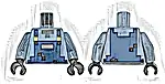 Część LEGO® 973pb6170c01 Tułów Pikselowe Ciemnoniebieskie Ogrodniczki z Kieszenią, Czarnymi Plamami i Złotymi Klamrami na Koszuli, Ciemnoszara Szyja / Piaskowoniebieskie Ręce / Czarne Dłonie