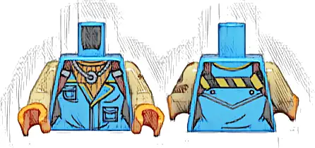 Torso Female Sleeveless Shirt with Pockets, Silver Necklace, Orange Undershirt, Dark Red Straps, Black and Yellow Danger Stripes on Back Pattern / Medium Tan Arm Left with Tattoo Pattern / Medium Tan 