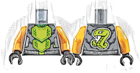 Torso Armor, Lime Breastplate with Bright Green Triangles and Trim, White Belt, Snake on Back Pattern / Orange Arms / Black Hands