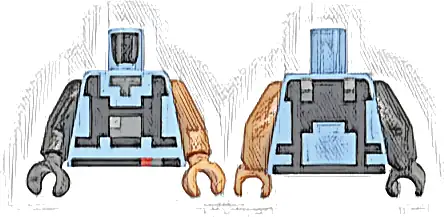 Torso Pixelated Dark Bluish Gray Neck, Black Straps and Belt with Red and Dark Bluish Gray Squares Pattern / Nougat Arm Left / Pearl Dark Gray Arm Right / Nougat Hand Left / Pearl Dark Gray Hand Right