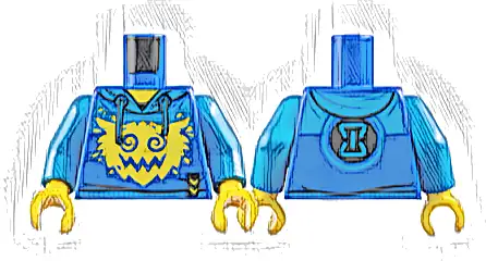Torso Hoodie with Dark Azure Shoulders, Hood and Waistband, Yellow Neck and Creature Face, Hourglass on Back Pattern / Dark Azure Arms / Yellow Hands